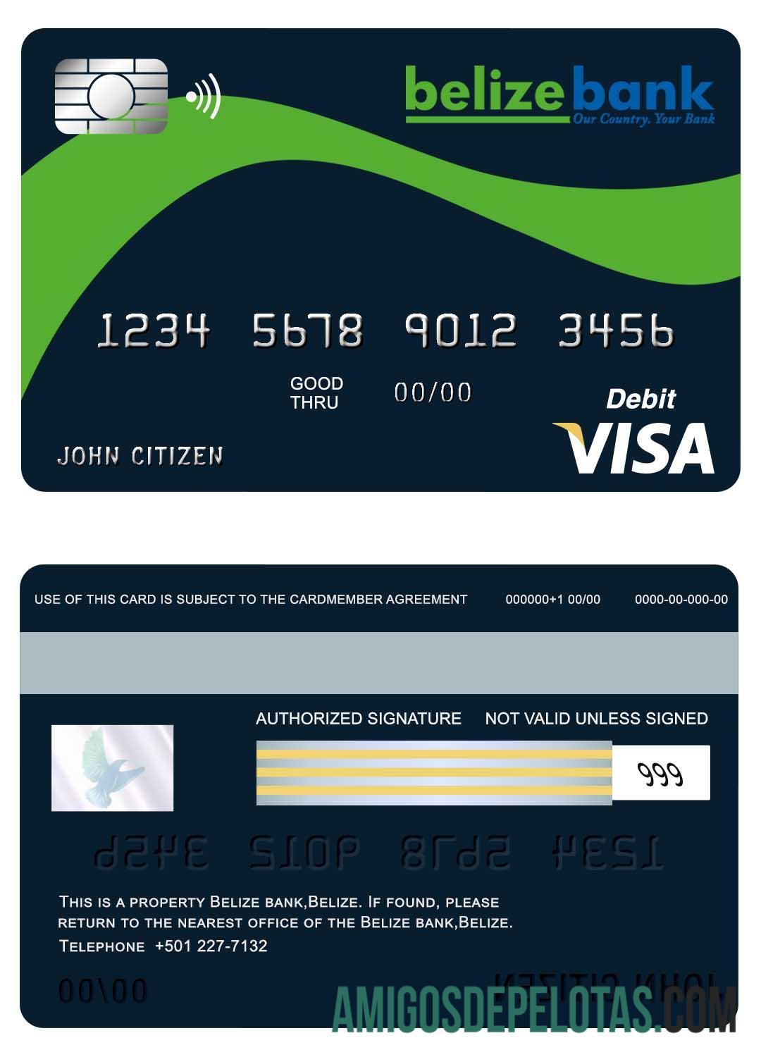 Cartão Visa Belize Belizebank baixar para verificação